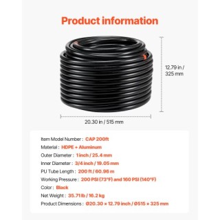 VEVOR  Σετ Αεροσυμπιεστή 3/4 x 200FT PU Μαύρο  YSKQGDXT34INFHQD2V0