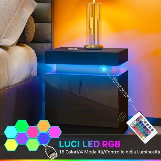 HOMCOM Κομοδίνο LED με 16 Χρώματα και 4 Λειτουργίες, με 2 Συρτάρια,... HOMCOM Κομοδίνο LED με 16 Χρώματα και 4 Λειτουργίες, με 2 Συρτάρια,...