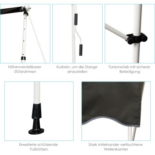 Costway Ρυθμιζόμενη Τέντα Μπαλκονιού με Μανιβέλα 250 x 120 εκ. Γκρι...