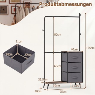 Costway Διπλή Ράγα Ρούχων με 2 Ράφια & 3 Πλαϊνούς Γάντζους & 3 Υφασ...