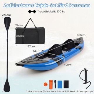 Costway Φουσκωτό καγιάκ σετ με αλουμινένια κουπιά και επενδεδυμένο ...