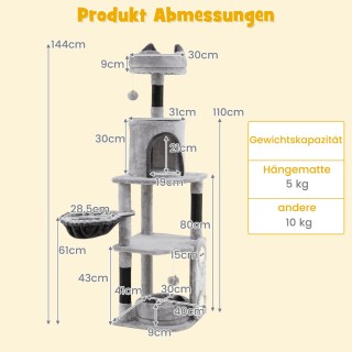 Costway Μεγάλος Γκρι Γατόδεντρο με Αιώρα και Καταφύγιο 41 x 40 x 14...