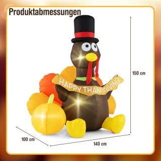 Costway 150 εκ. Φουσκωτή Γαλοπούλα με Κολοκύθα και LED για Ευχαριστ...