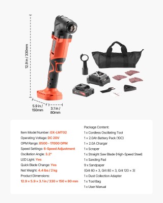 VEVOR Ασύρματο Πολυεργαλείο 20V με 6 Ταχύτητες & Αξεσουάρ, Περιλαμβ... VEVOR Ασύρματο Πολυεργαλείο 20V με 6 Ταχύτητες & Αξεσουάρ, Περιλαμβ...