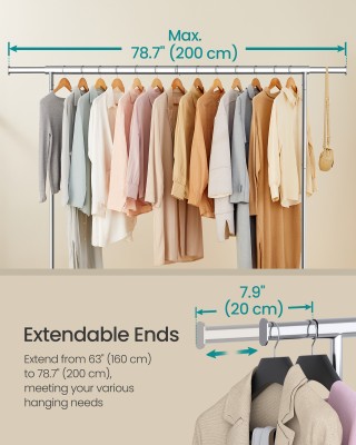 SONGMICS Ράγα Ρούχων με Ρόδες, Επεκτεινόμενη, 110kg, , 200x45x163 c...