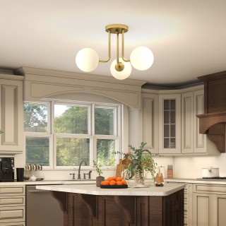 HOMCOM Ρετρό Φωτιστικό Οροφής με 3 Σημεία Φωτισμού G9, 42x42x26.5 c...