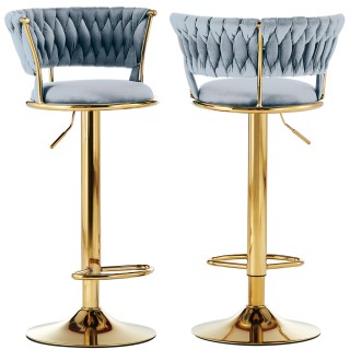 BAKAJI Σετ 2 Σκαμπό Κουζίνας Μπαρ με Πλεκτή Πλάτη σε Βελούδο Γκρι ... BAKAJI Σετ 2 Σκαμπό Κουζίνας Μπαρ με Πλεκτή Πλάτη σε Βελούδο Γκρι ...