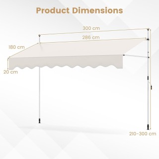 Costway Λευκή Ρυθμιζόμενη Κληματική Τέντα Χωρίς Τρυπάνι με Μανιβέλα...