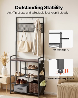 VEVOR Πολυλειτουργικός Καλόγερος Εισόδου με Ράφια για Παπούτσια και...