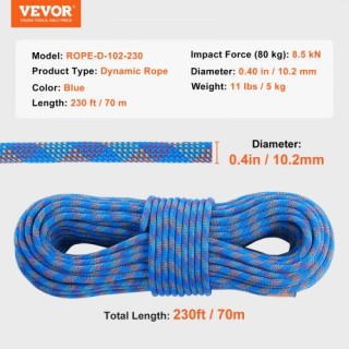 Σχοινί Αναρρίχησης VEVOR 10.2mm 70M Μπλε DSDLS230YC10DESE6V0 Σχοινί Αναρρίχησης VEVOR 10.2mm 70M Μπλε DSDLS230YC10DESE6V0