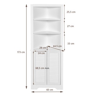 Costway Λευκή Γωνιακή Ντουλάπα Μπάνιου με 3 Ράφια & 2 Πόρτες Λωρίδω...