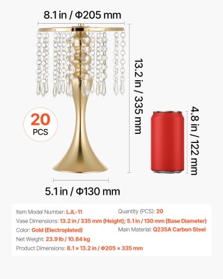 VEVOR 20 Τεμάχια Γαμήλια Βάζα Λουλουδιών, 33,5 εκ. Ύψος, Χρυσά Κρυσ...