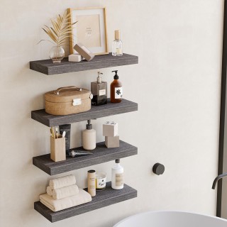 BAKAJI  Σετ 4 Γκρι Ξύλινα Ράφια Τοίχου Πολυχρηστική Ραφιέρα 02841407