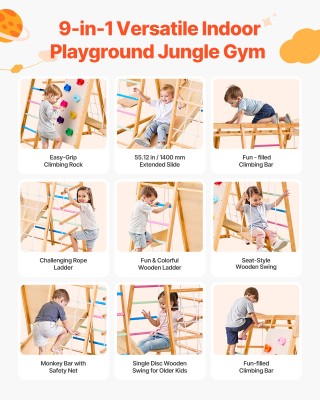 VEVOR Ξύλινο Εσωτερικό Παιδικό Γυμναστήριο 9 σε 1 Montessori με Κού... VEVOR Ξύλινο Εσωτερικό Παιδικό Γυμναστήριο 9 σε 1 Montessori με Κού...