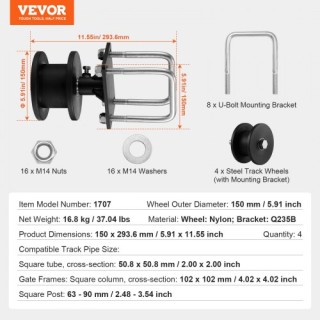 VEVOR  Κιτ Συρόμενης Πύλης με Τροχούς H-Σχήματος για Κονσόλα  HLHMP...