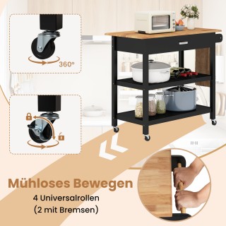 Costway Μαύρο Κινητό Νησίδα Κουζίνας με Εργασιακή Επιφάνεια και Συρ...