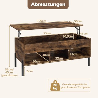 Costway Ρυθμιζόμενο σε ύψος τραπεζάκι σαλονιού με ανασηκούμενη επιφ...