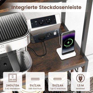 Costway Ρουστίκ Καφέ Ράφι Κρασιών με Πρίζα και Κρεμάστρες για Ποτήρ...