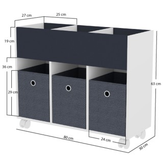 Shally Dogan  Ράφι για Παιδιά με 3 Υφασμάτινα Συρτάρια Βιβλιοθήκη μ...