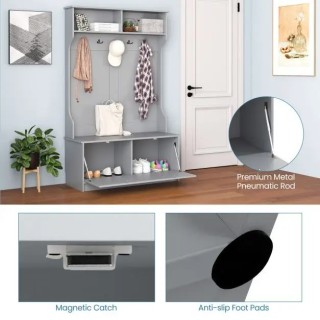 Γκρίζια Γκαρνταρόμπα με Πάγκο και 5 Διπλά Κρεμάστρες 100 x 40 x 160...