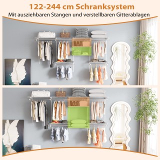 Costway Επεκτάσιμο Λευκό DIY Ανοιχτό Κρεμαστό Σύστημα Ρούχων 122-24...