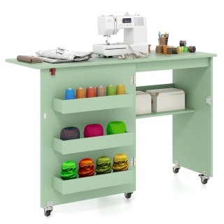 Costway Πτυσσόμενο Τραπέζι Ραπτικής με Ρόδες και Αποθηκευτικό Χώρο,...