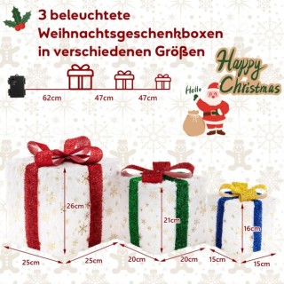 Χριστουγεννιάτικα Κουτιά Δώρου Φωτιζόμενα Σετ 3 τεμαχίων COSTWAY C... Χριστουγεννιάτικα Κουτιά Δώρου Φωτιζόμενα Σετ 3 τεμαχίων COSTWAY C...