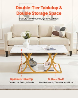 VEVOR Μοντέρνο Ορθογώνιο Τραπέζι Σαλονιού με Γεωμετρικά Πόδια - Λευ...