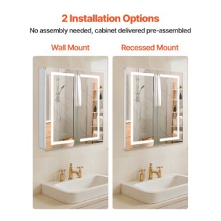 VEVOR Ντουλάπι Φαρμάκων με Φωτιζόμενο Καθρέφτη HD 65 x 65 cm για Εν...