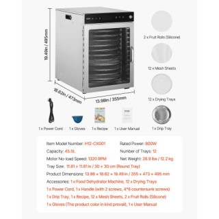 VEVOR Αποξηραντής Τροφίμων 12 Δίσκων Ανοξείδωτος 800W SGHGJ800W12CK... VEVOR Αποξηραντής Τροφίμων 12 Δίσκων Ανοξείδωτος 800W SGHGJ800W12CK...