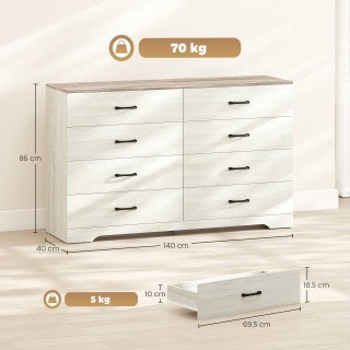 HOMCOM Συρταριέρα με 8 Συρτάρια σε Μοντέρνο Στυλ, Ξύλο, 140x40x86 ε...