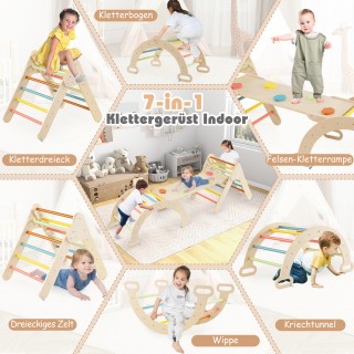 Costway  4 σε 1 Πολύχρωμο Σετ Αναρρίχησης με Τσουλήθρα & Δίχρωμη Ρά...