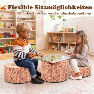 Costway Σετ 3 Παιδικών Σκαμπό Κορμών Δέντρου με Ξύλινο Μοτίβο & Δια...