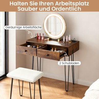 Costway Τραπεζάκι Μακιγιάζ με Καθρέφτη, Φωτισμό, Σταθμό Φόρτισης & ...