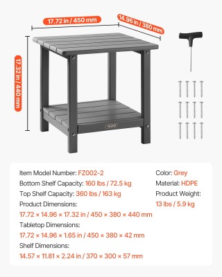 VEVOR Δίπατο Γκρι Πλαϊνό Τραπέζι Εξωτερικού Χώρου από HDPE HWBZHDPE... VEVOR Δίπατο Γκρι Πλαϊνό Τραπέζι Εξωτερικού Χώρου από HDPE HWBZHDPE...