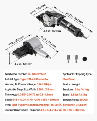VEVOR Πνευματική Μηχανή Δεσίματος Χάλυβα, 8500 N, για Ιμάντες 32 mm... VEVOR Πνευματική Μηχανή Δεσίματος Χάλυβα, 8500 N, για Ιμάντες 32 mm...