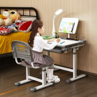 Costway Παιδικό Γραφείο Ρυθμιζόμενο με Λάμπα και Καρέκλα - Γκρι HW6...