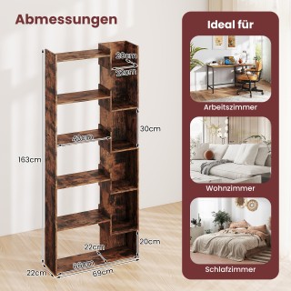 Costway  Εξαώροφο Ξύλινο Βιβλιοθήκη: Κομψή Ανοιχτή Έκθεση με Διπλή ...