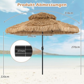 Costway Ανακλινόμενη Ψάθινη Ομπρέλα Διπλής Κορυφής Χαβάη για Κήπο κ...