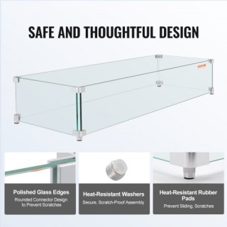 VEVOR Προστατευτικό Ανέμου για Τζάκι 38x10.5x6 εκ. από Σκληρυμένο Γ...