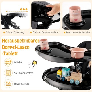 Costway Πολυλειτουργική Καρέκλα Φαγητού Μωρού με Ρόδες και Ρυθμιζόμ...