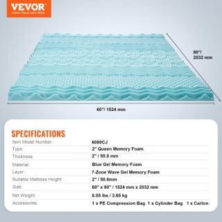 VEVOR Ανώστρωμα Μαλακό Memory Foam Gel Ψύξης Queen 50.8mm x 1524 m... VEVOR Ανώστρωμα Μαλακό Memory Foam Gel Ψύξης Queen 50.8mm x 1524 m...