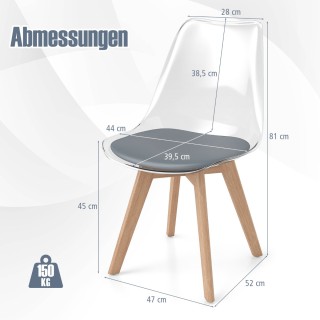 Costway Σετ 4 Διαφανές Καρέκλες Τραπεζαρίας με Ξύλινα Πόδια Σκανδιν...