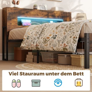 Costway Κρεβατοκάμαρα με Βιομηχανικό Σχεδιασμό και LED Φώτα, Πλατφό...