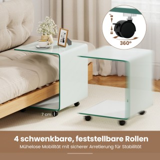 Costway Λευκός Τραπεζάκι C-Σχήμα από Σκληρυμένο Γυαλί με Ρόδες - Ιδ...