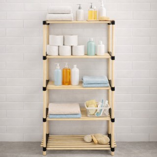 BAKAJI Ξύλινη Ραφιέρα με 5 Ράφια Πολυχρηστική για Μπάνιο, Οικία ή Γ...