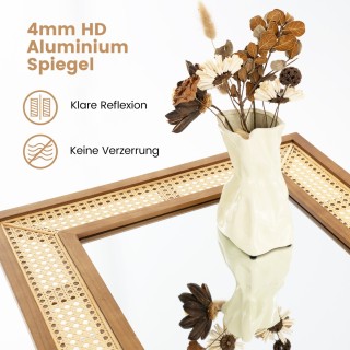 Costway Ρατάν Καθρέφτης Τοίχου με Ρουστίκ Ξύλινο Πλαίσιο και Μποέμ ...