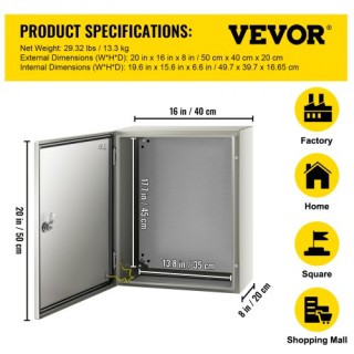 VEVOR NEMA Χαλύβδινο Κουτί 20x16x8 NEMA 4X, IP66 Αδιάβροχο & Ανθεκτ... VEVOR NEMA Χαλύβδινο Κουτί 20x16x8 NEMA 4X, IP66 Αδιάβροχο & Ανθεκτ...