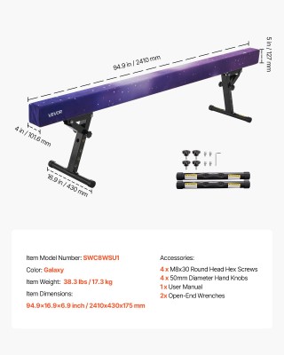 VEVOR Ρυθμιζόμενη Δοκός Ισορροπίας 2.45μ για Παιδιά και Εφήβους, 5 ...