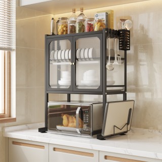 BAKAJI Ράφι Ντουλάπι Φούρνου Μικροκυμάτων με Γυάλινη Βιτρίνα σε Μαύ...